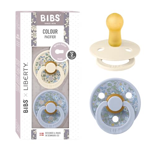 BIBS Liberty Soother 2-Pack, BPA Free Dummy Pacifier, Round Nipple. Natural Rubber Latex, Made in Denmark, Size 2 (6-18 Months), Eloise Dusty Blue