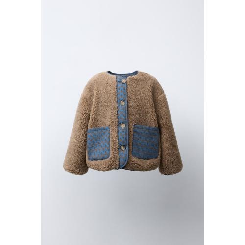 PATCHWORK FLEECE JACKET WITH FLOWERS - taupe brown | ZARA United States