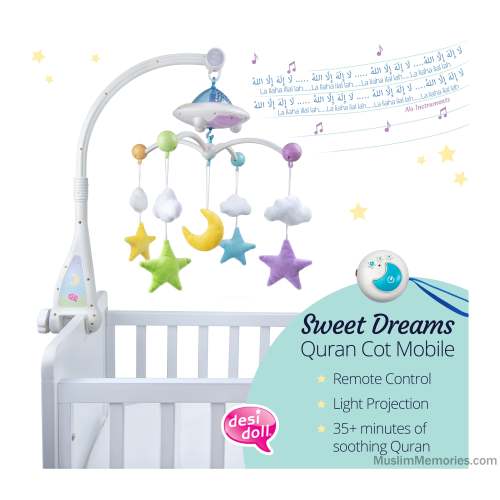 Quran Moon & Star Cot Mobile with Light Projection | Muslim Memories