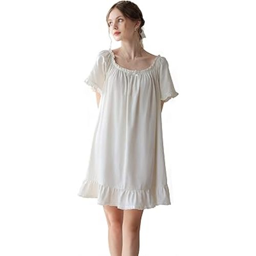 Women's Cotton Nightgowns Vintage Lightweight Gown Sets Short Sleeve Princess Nightdress