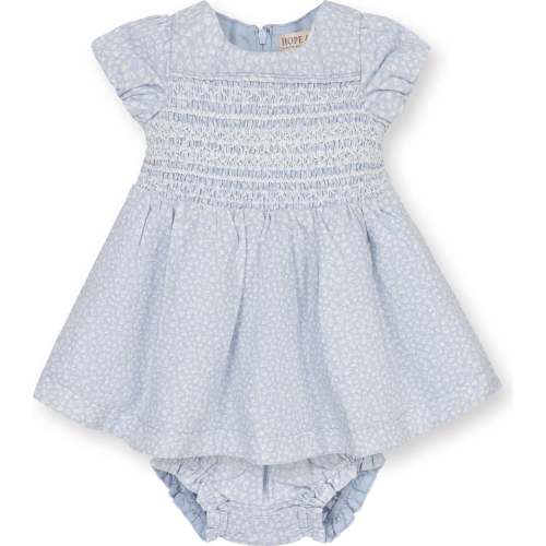 Linen Smocked Puff Sleeve Dress, Blue Chateau Ditsy - Hope & Henry Dresses | Maisonette