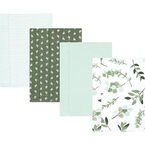 Hudson Baby Unisex Baby Cotton Flannel Burp Cloths, Eucalyptus 4-Pack, One Size