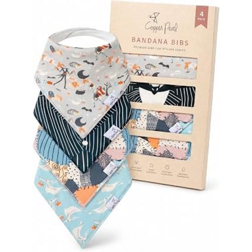 Copper Pearl Disney Baby Bibs 4 Pack, Soft Cotton Bandana Drool Bibs for Baby Girl & Boy, Drooling Teething