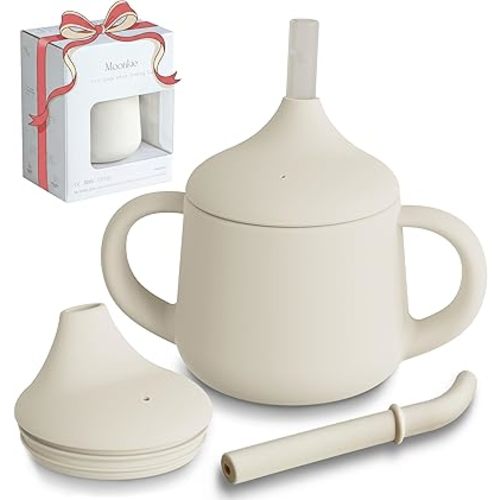 Moonkie Silicone Baby Sippy Cups | 3 Stages Training Cup Straw Cup for Infants Toddlers and Kid | 4 oz 1Pack