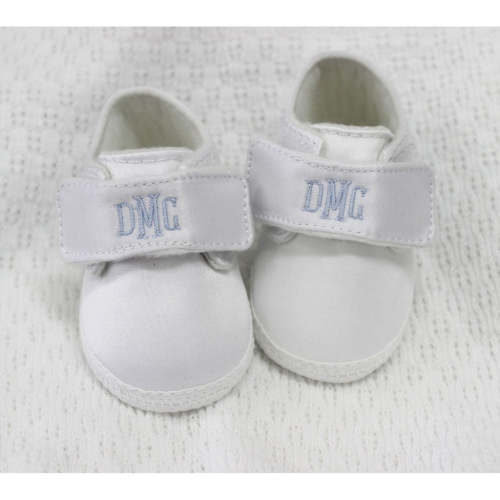 Baby Boys White Monogrammable Crib Shoes