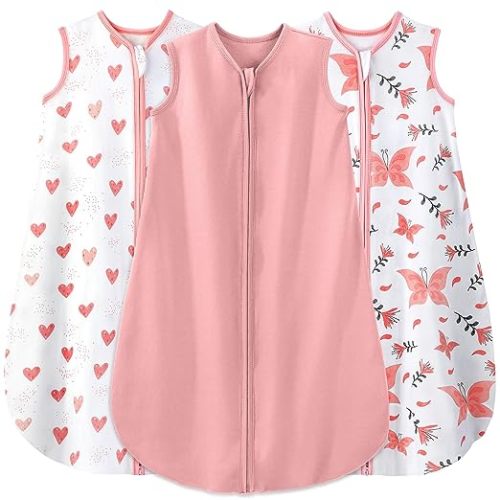Yoofoss Baby Sleep Sack 0-6 Months Baby Wearable Blanket 100% Organic Cotton 2-Way Zipper TOG 0.5 Toddler Sleeping Sack 3 Pack Lightweight Sleep Sacks for Babies