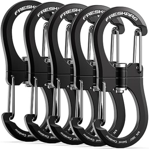 FresKaro 1kN Double-Ended Wiregate Carabiner Clip, Patented Design, Reversible 360 Spin, Lightweight Utility Hook for Hiking, Camping, Fishing, Birdfeeders, Keychain, Not for Climbing