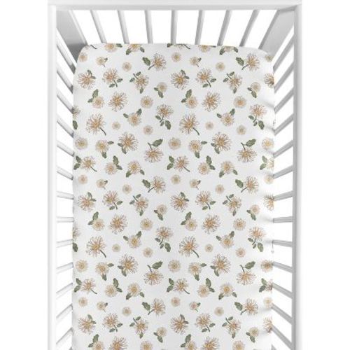 Sweet Jojo Designs Girl Baby Fitted Crib Sheet Vintage Floral White, Green & Yellow