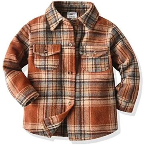 Little Kids Baby Boy Girl Long Sleeve Button Down Plaid Shirts Fall Winter Flannel Shacket Jackets Tartan Tops