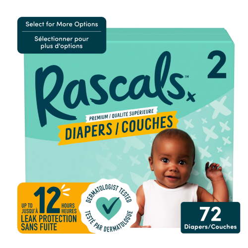 Rascals Premium Diapers, Size 2, Small Carton, 72 Count, Preemie to Size 7 - Walmart.ca