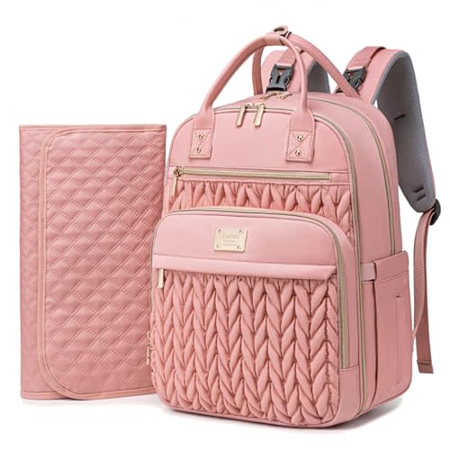 Tealari Diaper Bag Backpack,Stylish Baby Diaper Bag,Waterproof Travel Diaper Backpacks Baby Bags with Changing Pad,Stroller Straps,Insulated Pockets (Pink)
