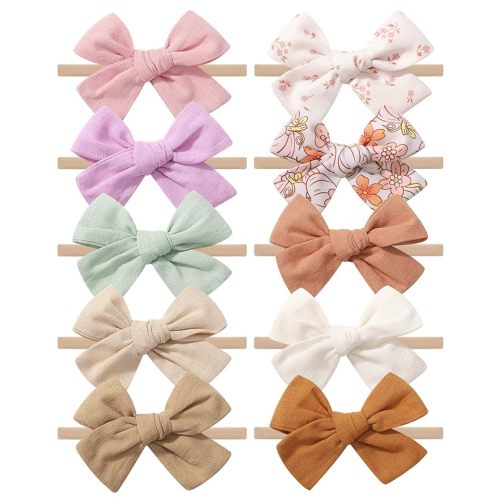 doboi 10PCS Baby Headbands Girls Hair Bows Nylon Linen Hairbands Handmade Hair Accessories for Newborn Infant Toddlers Little Girl and Kids