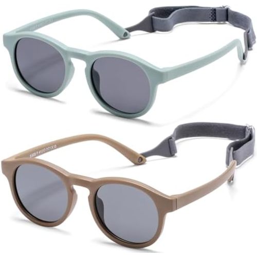 HJSTES Polarized Baby Sunglasses for Toddler Boys Girls, TPEE Flexible Frame with Strap, for Infant Age 0-3