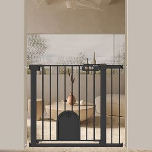 TSAYAWA Dog Gate with Small Door Baby Gate with Pet Door Pressure Mounted for Cat Indoor Black 35.04"-37.80" Wide Child Safety Gate Stand 30inch Tall