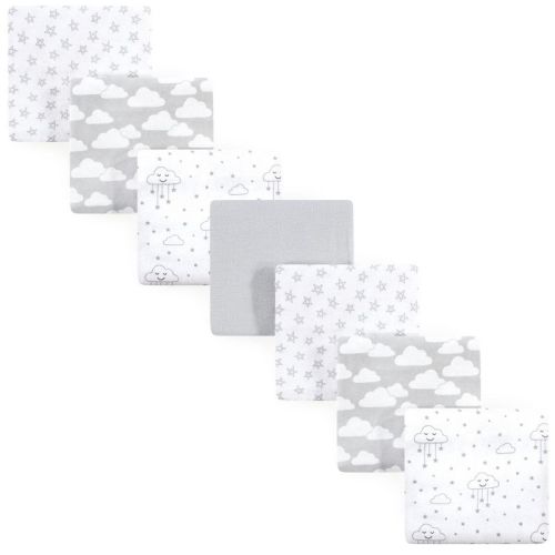 Little Treasure Hudson Baby Cotton Poly Flannel Receiving Blankets Multipack, Grey Clouds, 30x30 inches