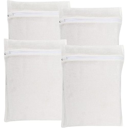 4-Piece White Medium Durable Organic Cotton Mesh Laundry Bags with Sturdy Zippers and Breathable Mesh are Delicate Laundry Bags for Underwear, Clothes, Pants and Socks