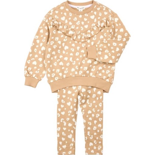 Cheetah Print Ruffle Trim Sweatshirt & Leggings Set, 6M