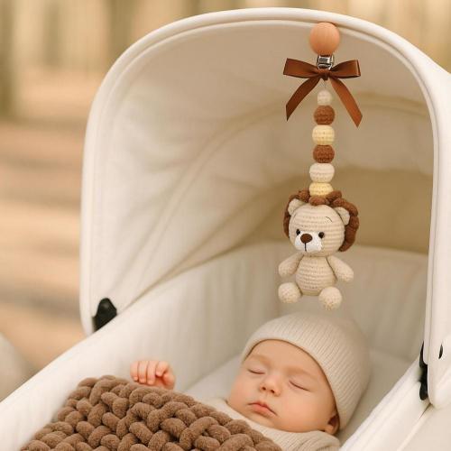Lion Stroller Rattle Toy: Crochet Sensory Car Seat Mobile