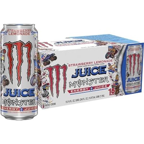 Monster Energy Juice Strawberry Lemonade, Energy + Juice, Energy Drink, 16 Ounce (Pack of 15)