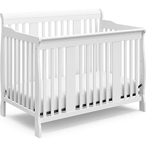 Storkcraft Tuscany 4-in-1 Convertible Crib (White) - Easily Converts to Toddler Bed, Day Bed or Full Bed, 3 Position Adjustable Height Mattress (Mattress Not Included)