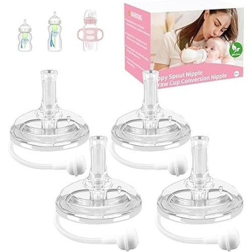 Straw Cup Nipple Compatible with Dr. Brown's Wide-Neck Baby Bottles & Sippy Spout Bottles, Soft 100% Silicone Straw Cup Nipple,Weighted Sippy Cup,BPA-Free,6m+,4Pcs