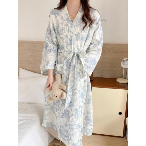 Toile De Jouy Pattern Cotton Robe : Muslin Loungewear Gift for Her