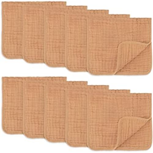 Comfy Cubs Muslin Burp Cloths Large 100% Cotton Hand Washcloths for Babies, Baby Essentials 6 Layers Extra Absorbent and Soft Boys & Girls Baby Rags for Newborn Registry (Caramel 10-Pack, 20" X10")