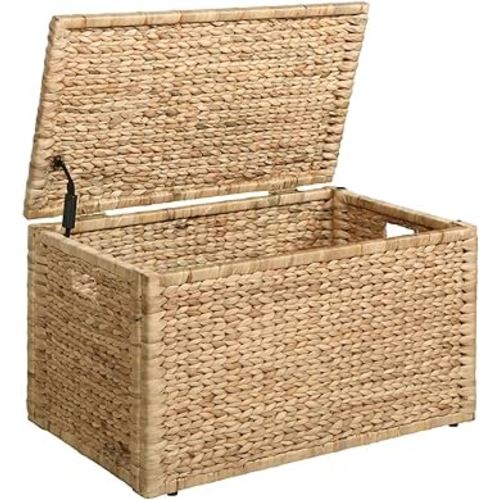 eHemco Heavy-duty Water Hyacinth Wicker Storage Trunk with Metal Frame, 30 by 17.5 by 17.5 Inches, Natural