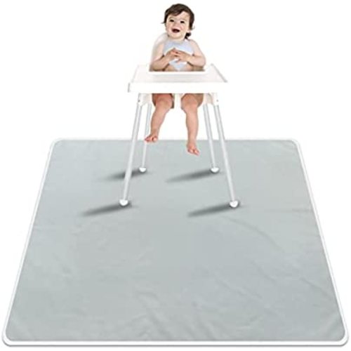 Paw Legend Washable Highchair Splat Floor Mat- Anti-Slip Silicone Spot Splash Mess Mat(53'' X 53'')-Food Catcher Art Craft Leak Proof Mat,Grey