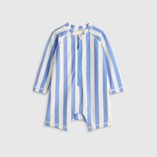 Long Sleeve Zip-Up Rash Guard One-Piece - Baby in Peri Beach Stripe