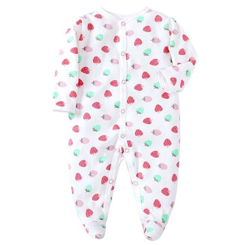WIBACKER Newborn Baby Footed Pajamas 100% Cotton Infant Baby Snap Sleepers for Sleep and Play Footies 0-12 Months - Strawberry