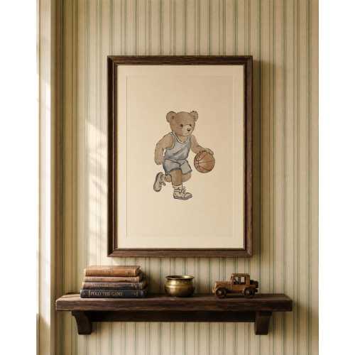 Vintage Basketball Teddy Bear Boy Nursery Gallery Wall Art Print Preppy Old Money Sports Boy Room Decor Athletic Printable Digital Download