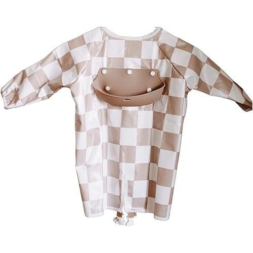 Mess Proof Baby Bibs, Long Sleeve Toddler Feeding Bib and Silicone Catcher, Chair Attaching, Waterproof, 6-36 Months