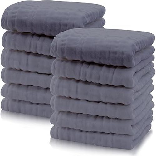 Cute Castle 12 Pack Muslin Baby Washcloths - Large 12'' by 12'' - Ultra Soft 100% Cotton