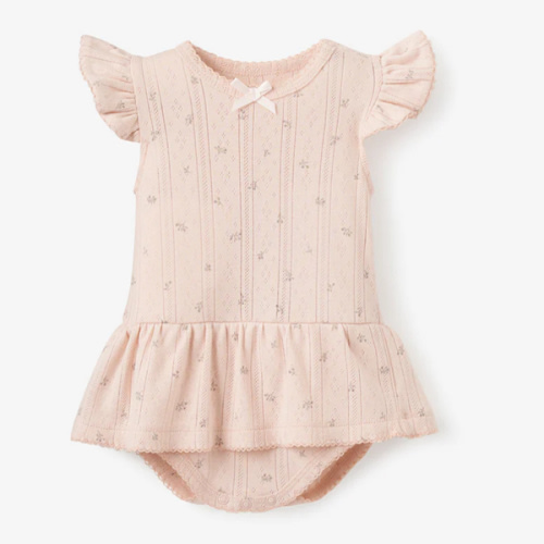 Blush Floral Organic Cotton Pointelle Baby Bubble Romper – Elegant Baby