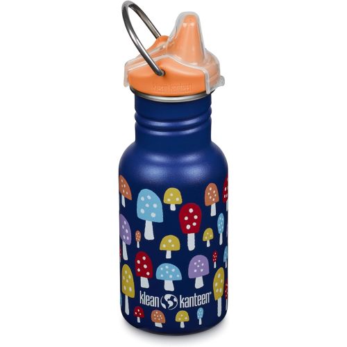 Klean Kanteen 12 oz Classic Kid's Sippy Bottle - For Little Hands - With Dust Cover & Attachable Loop - Durable, BPA-Free, Stainless Steel Material - Fits Interchangeable Caps - Mushrooms