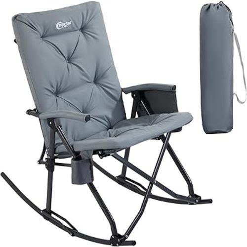 Portal Folding Rocking Chair Indoor & Outdoor Thick Padded Rocking Recliner Chair Portable Camping Rocker for Patio Front Porch Backyard Lawn Living Room, Supports 400 LBS