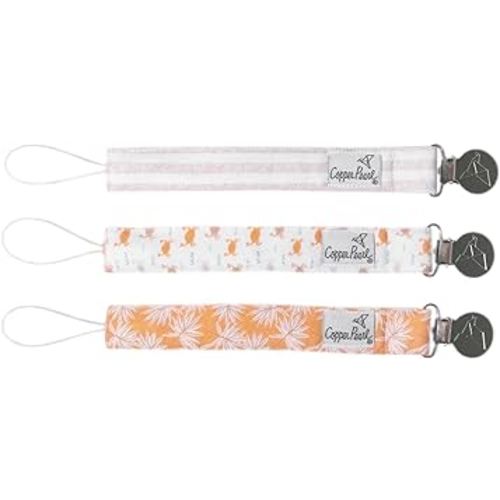 Copper Pearl Pacifier Clip 3-Pack: Premium Knit Binky Clips for Baby Girls and Boys - Stylish Stainless Steel Pacifier Holder Clip - Baby Pacifier Clips for No More Floor Drops - Tide