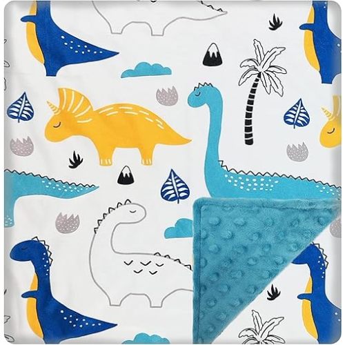 Baby Blanket for Boys Girls (DinosaursPrinted, 30"x40") with Double Layer Dotted Backing Soft Plush Minky Blanket for Toddlers Newborn