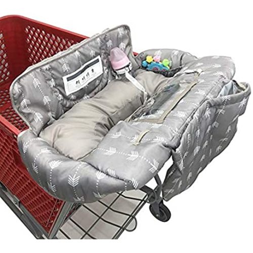 Soft Pillow Attached Waterproof 2-in-1 Baby Grocery Cart Seat Cover and High Chair Cover - Grey Arrow