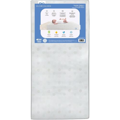 Delta Children Twinkle Galaxy Dual Sided Crib and Toddler Mattress - Premium Sustainably Sourced Fiber Core - Waterproof - GREENGUARD Gold Certified (Non-Toxic) - 7 Year Warranty - Made in USA