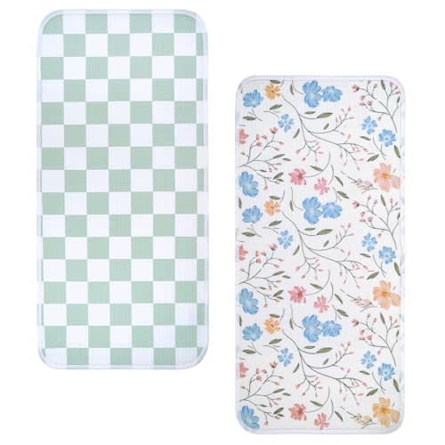 haakaa Waterproof Changing Pad Liners, 100% Cotton, Soft & Breathable (2pcs, 13" x 27.5" Garden Flow+Checkered Days)