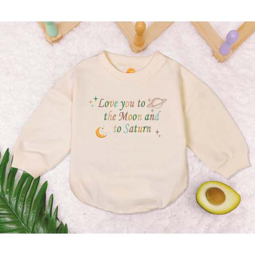 Love You To The Moon And To Saturn Baby Romper Sweater, Moon & Saturn Baby Bodysuit, First Birthday Romper, Trendy Baby Outfit