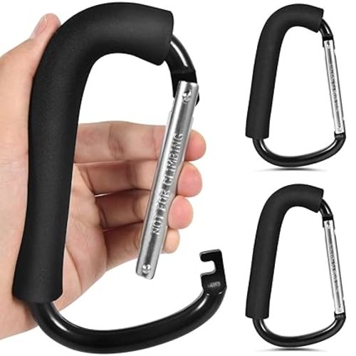 2 Pack Stroller Hooks 6.3" Large Heavy Duty Carabiner Clips with Foam Handle Mommy Hook Accessories for Outdoor Hanging Diaper Shopping Grocery Bags