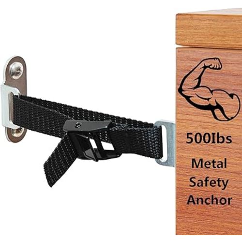 Anti Tip Furniture Anchors,(4 Sets) Adjustable Child Safety Anchors – Earthquake Proof & Baby Proofing Kit for Securing Dressers, TV Stands, Cabinets, Bookshelves.
