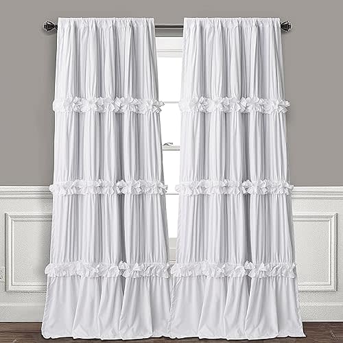 Homechoice Decor Thermal Insulated Blackout Window Curtains, 52" W x 96" L x 2 Panels, Boho Ruched Window Treatments with 3 Rows of Butterfly Flowers, Rustic Rod Pocket Drapes for Room, White (LQ-30)