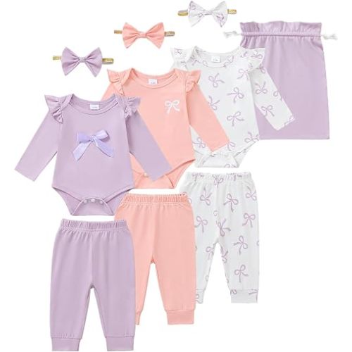 SUNNY PIGGY Newborn Baby Girl Clothes 10 Piece Infant Outfits 0-18 Months