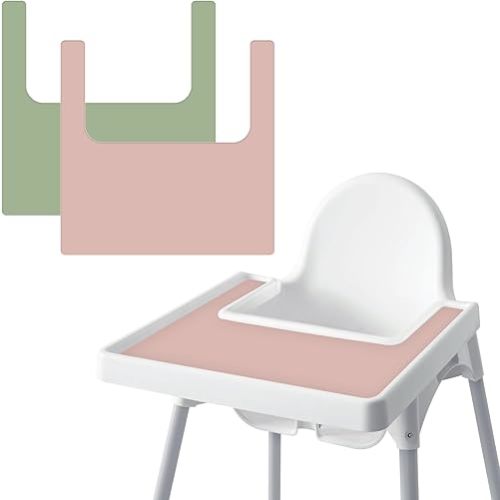 High Chair Placemat, 2 Packs Stain Resistant Non-Slip Toddler Silicone High Chair Place Mats Eating Table Mat (Blush/Sage)