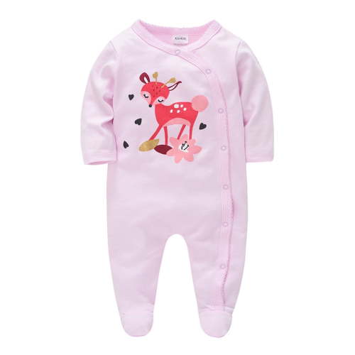 Infant Jumpsuit Round Neck Long Sleeve Cute Print Soft Breathable Jumpsuit Toddler Clothes Pink 0 Months