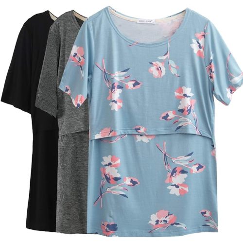 Smallshow Women's Maternity Nursing Tops Short Sleeve Breastfeeding Clothes